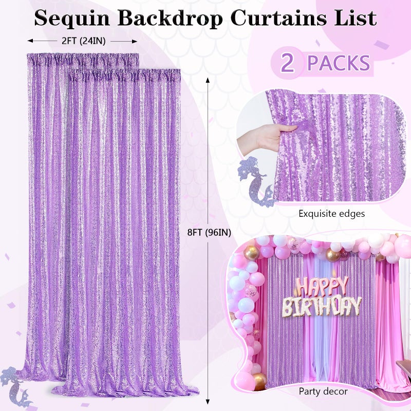 QueenDream Light Purple Sequin Backdrop Curtains 2 Panels 2FTx8FT Photo Backdrop Glitter Birthday Party Curtains - Image 4